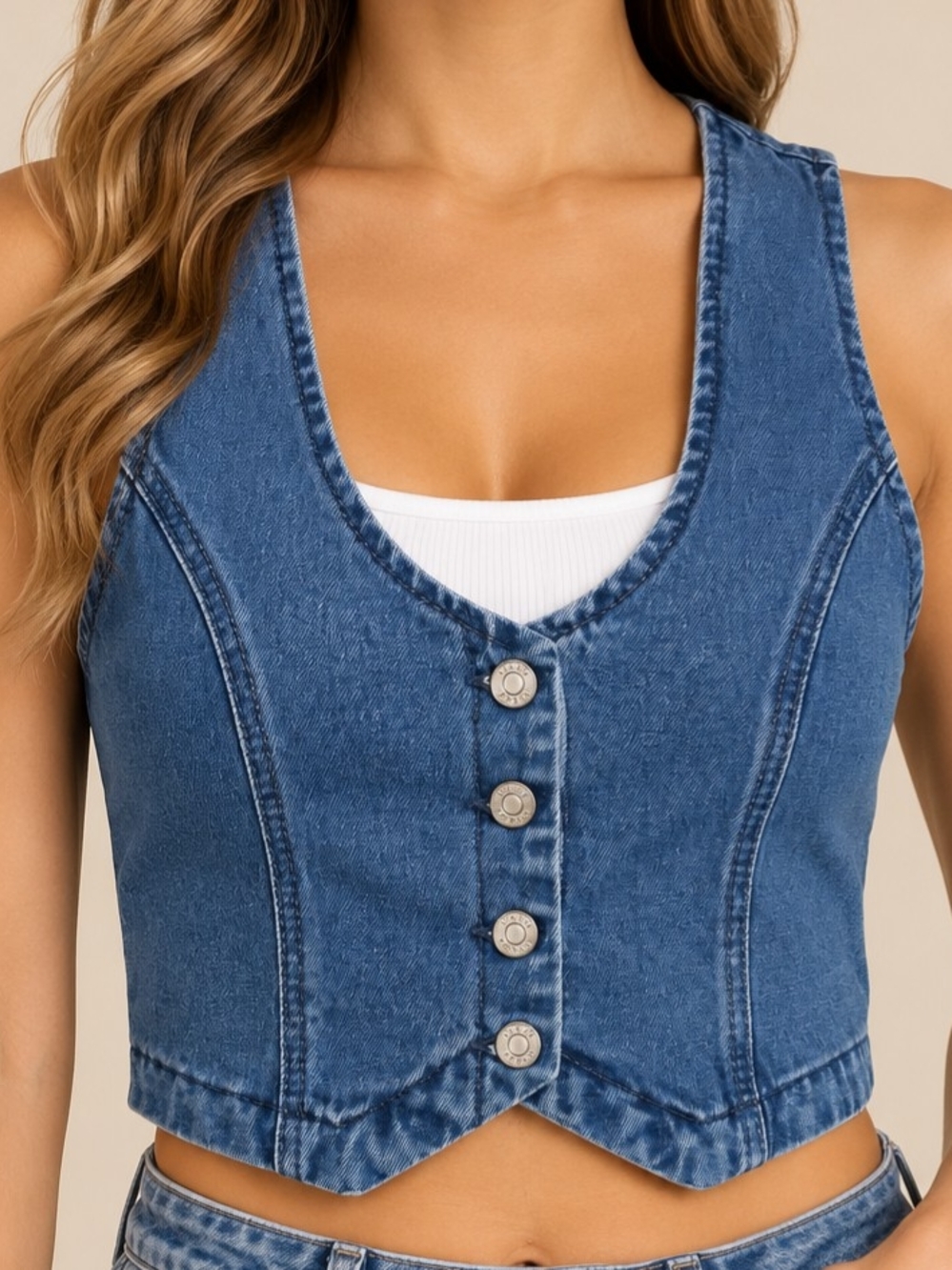 GOGO JEANS Denim Vest Women’s M Cropped Button Front Sleeveless Y2K